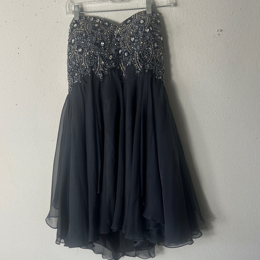 Jovani black Beaded Lace Chiffon A-line Short Dress 16